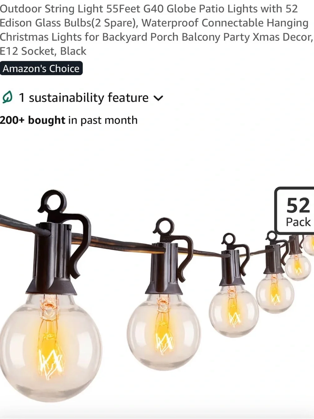 Black Outdoor G40 Globe String Lights - Warm White Bulbs